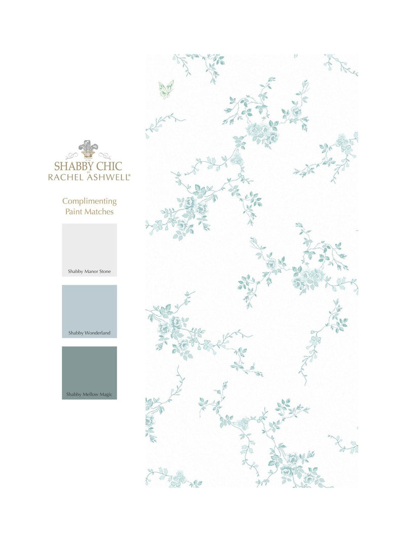Shabby Chic Duck Egg Butterflies wallpaper 10m roll, imported from the UK