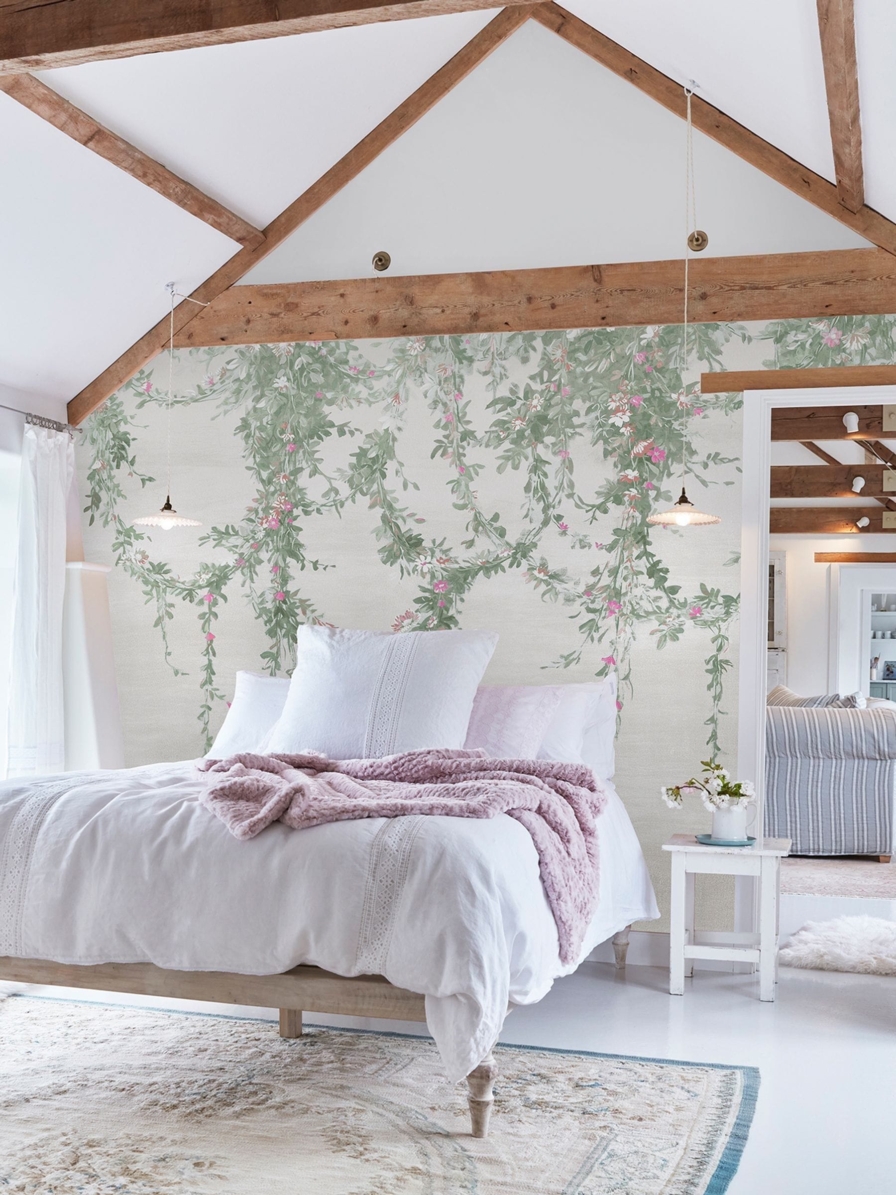 Shabby Chic Pink Hanging Garden Wall Mural 4M