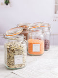 Kilner Clear 1.5L Square Clip Top Jars And Pantry Labels Set of 4