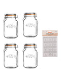 Kilner Clear 2L Square Clip Top Jars and Pantry Labels Set of 3