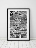 Sketchbook Design framed wall art Sheffield landmarks illustration A3 - British product