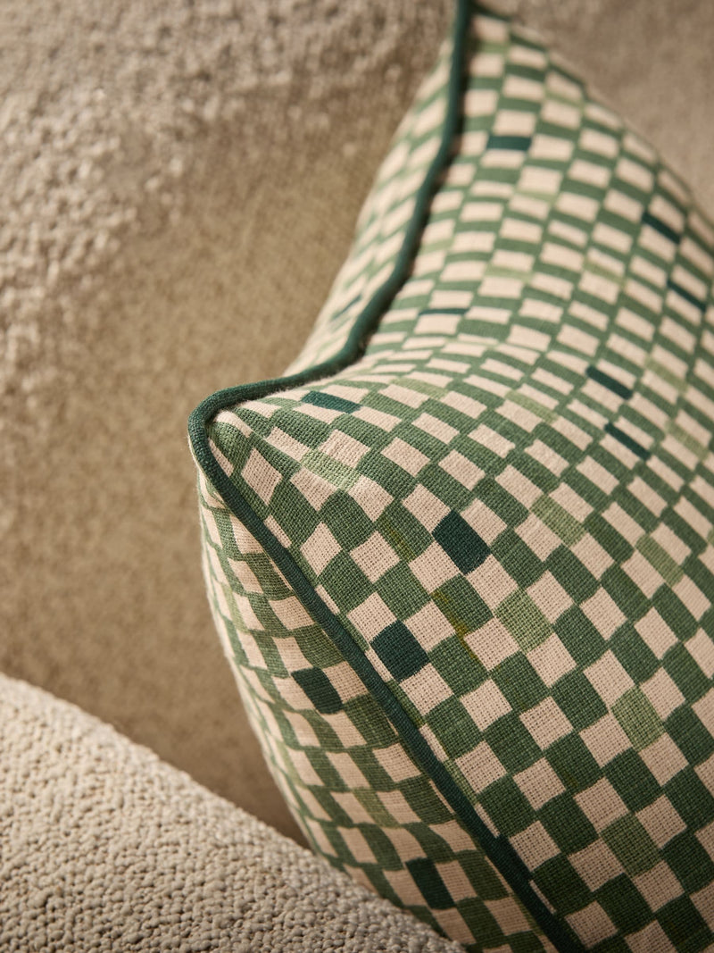 MADE.COM green Desi Geo check cushion 45cm (British brand)