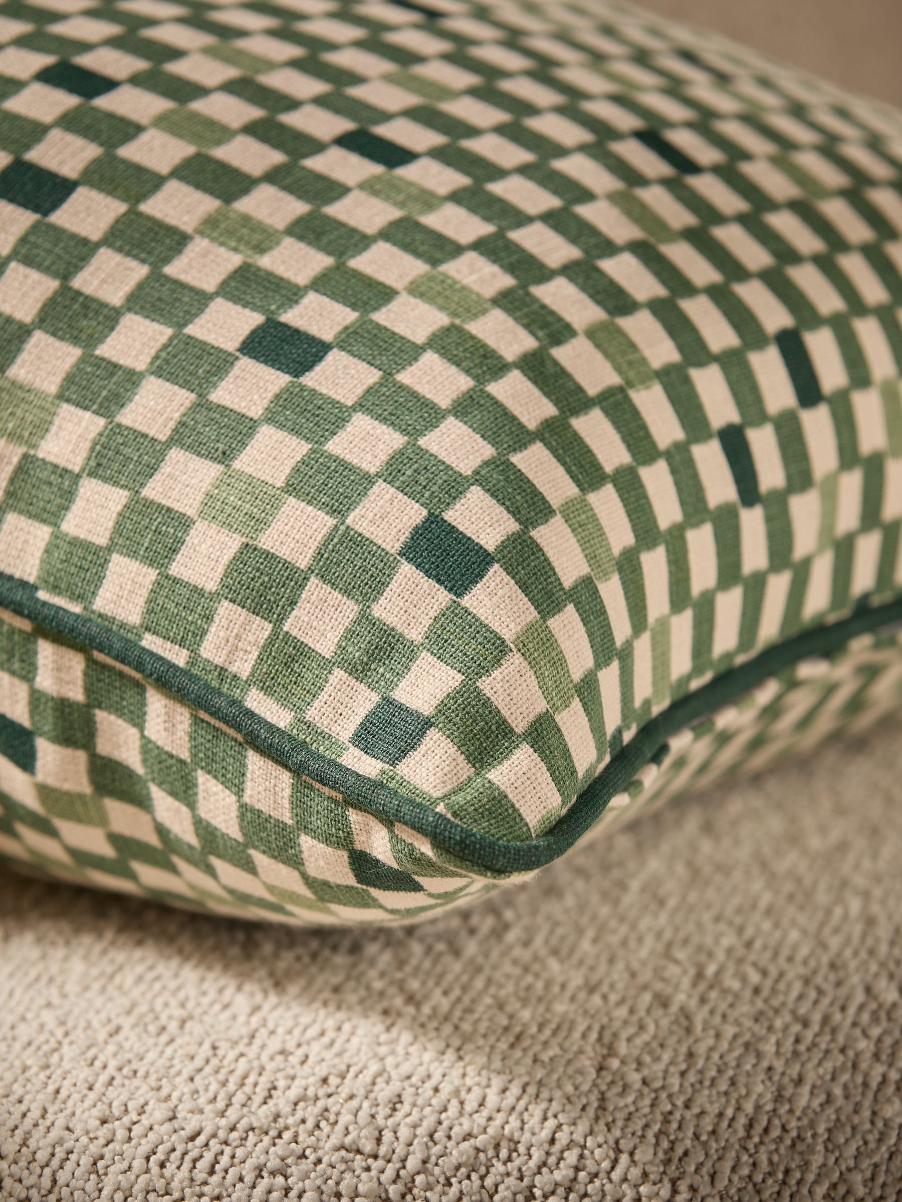 MADE.COM green Desi Geo check cushion 45cm (British brand)