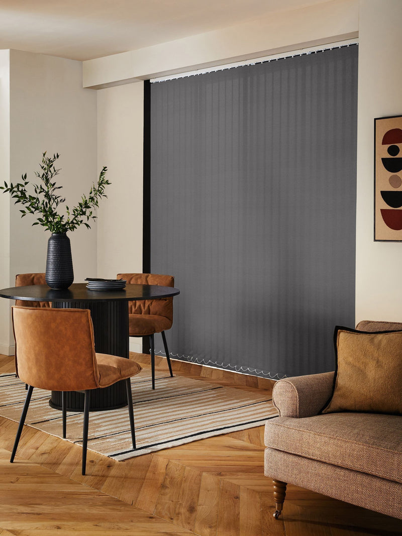 Fiskar made to measure grey vertical blinds (British brand)