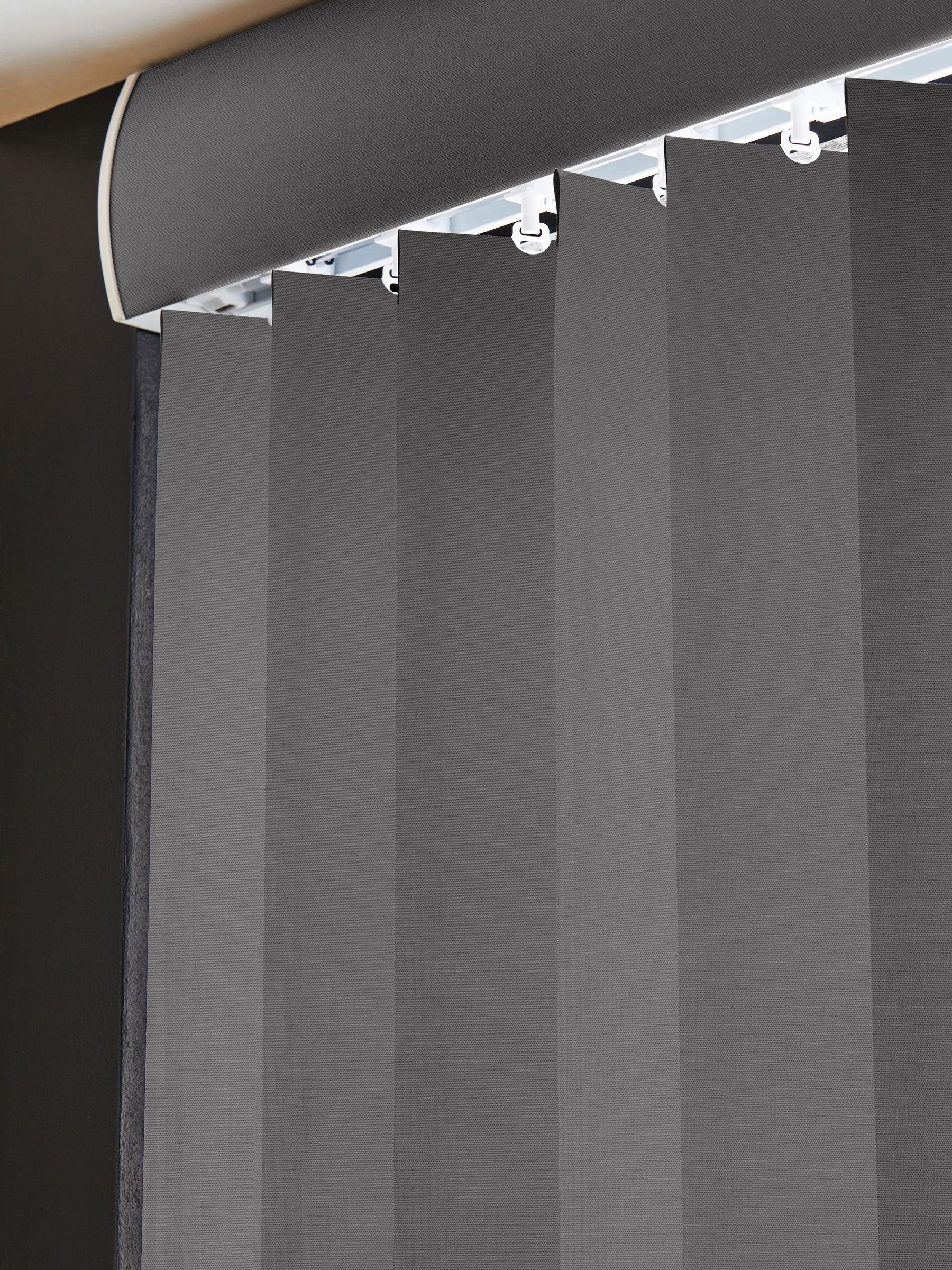 Fiskar made to measure grey vertical blinds (British brand)