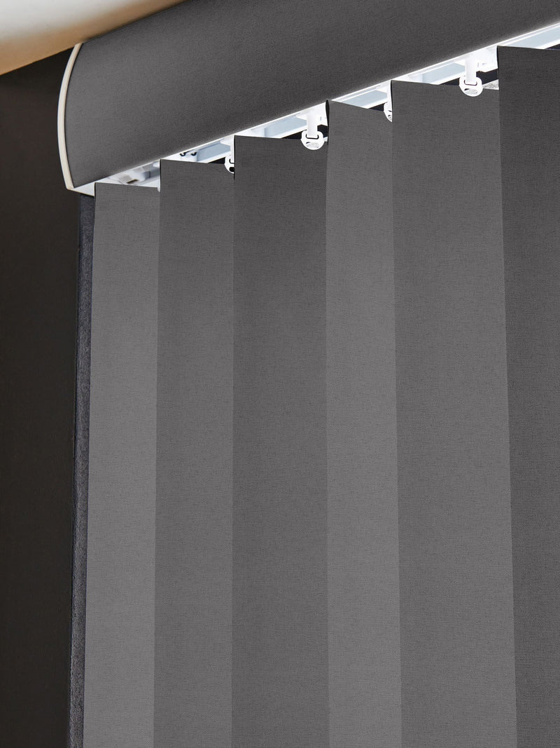 Fiskar made to measure grey vertical blinds (British brand)