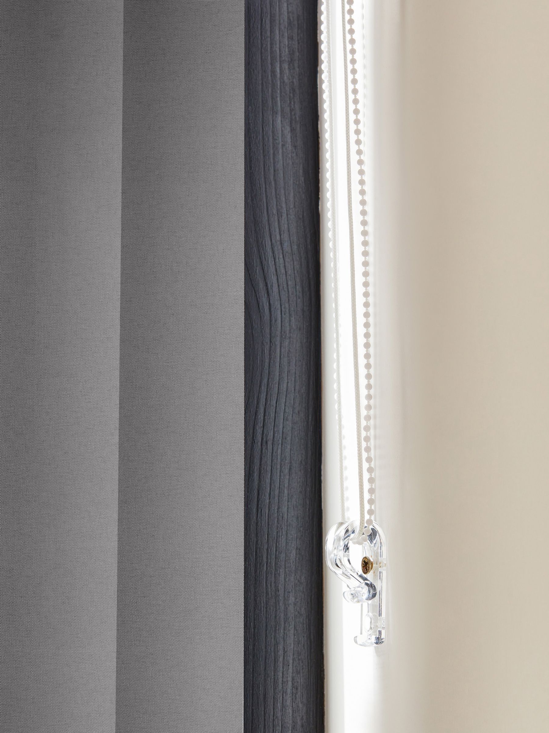 Fiskar made to measure grey vertical blinds (British brand)