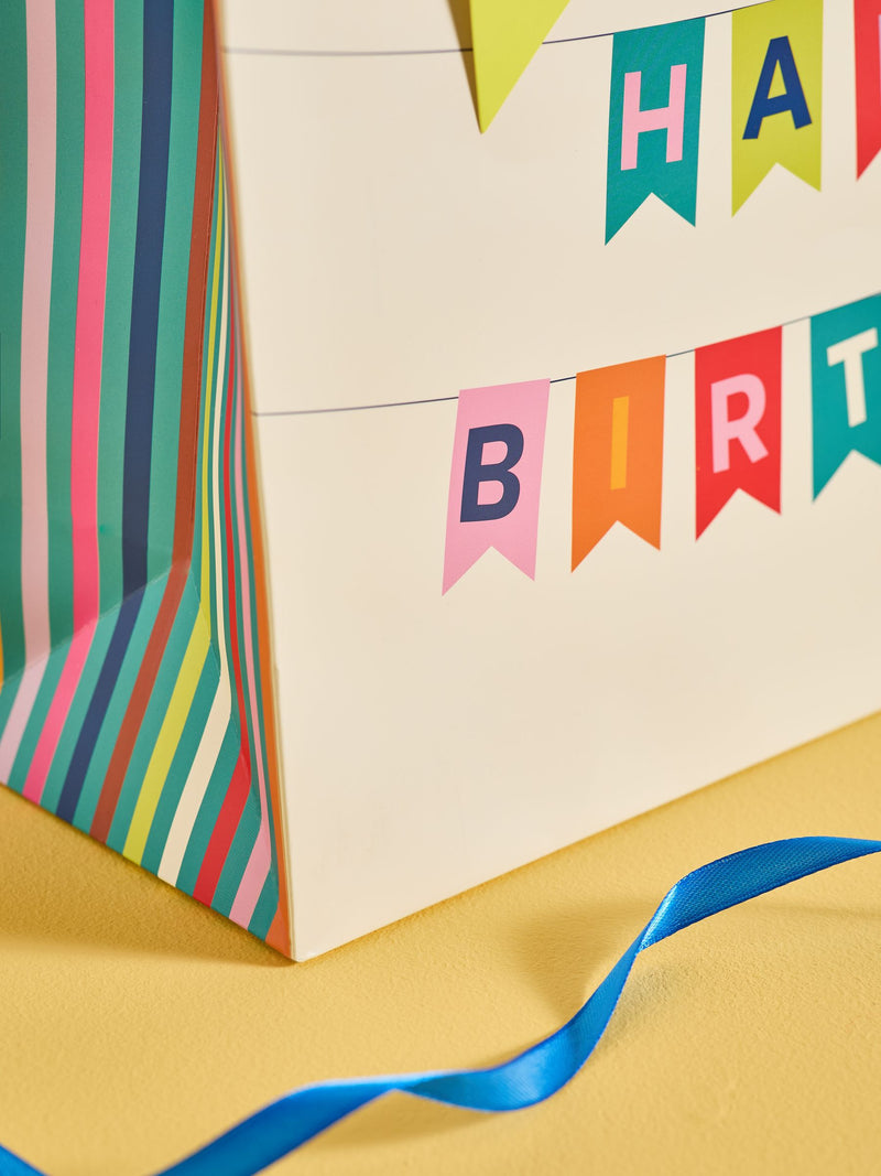 Teal blue bunting gift bag set with card - imported from the UK