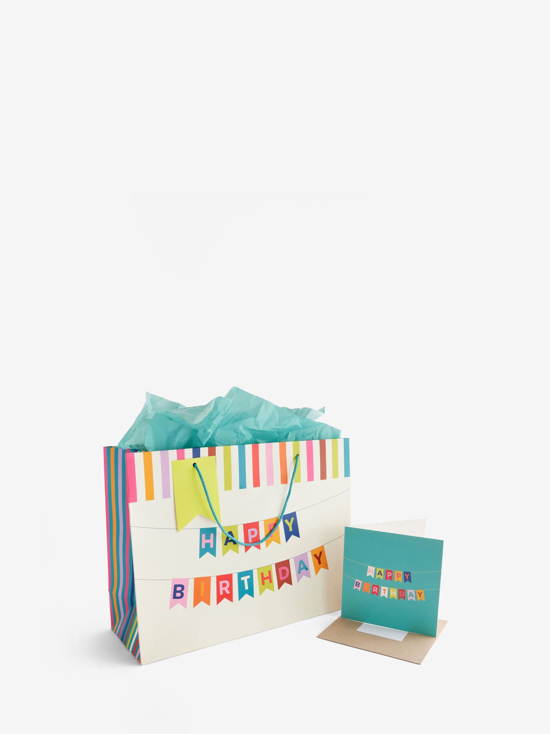 Teal blue bunting gift bag set with card - imported from the UK