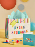 Teal blue bunting gift bag set with card - imported from the UK