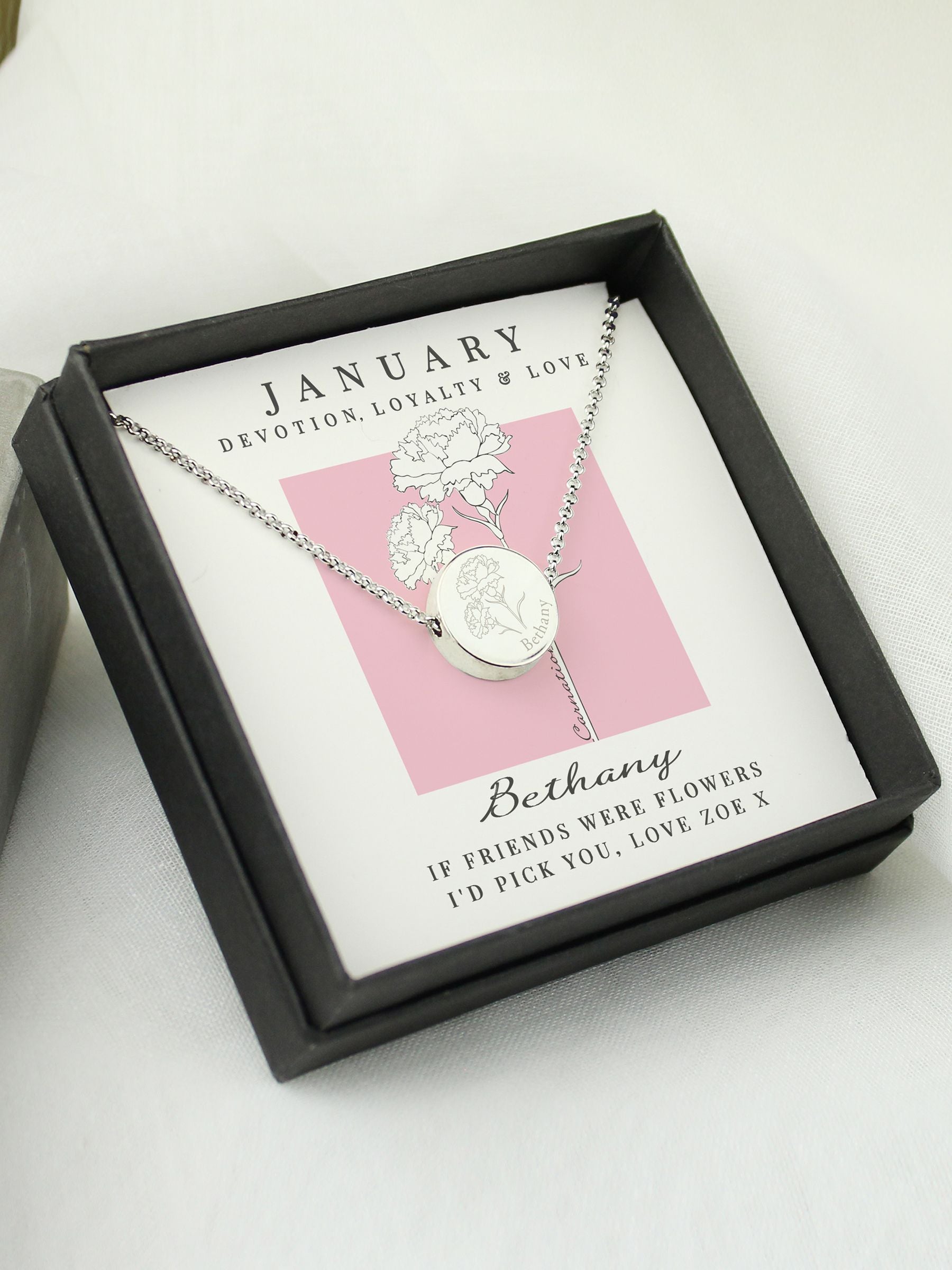 PMC personalised January birth flower necklace - British product