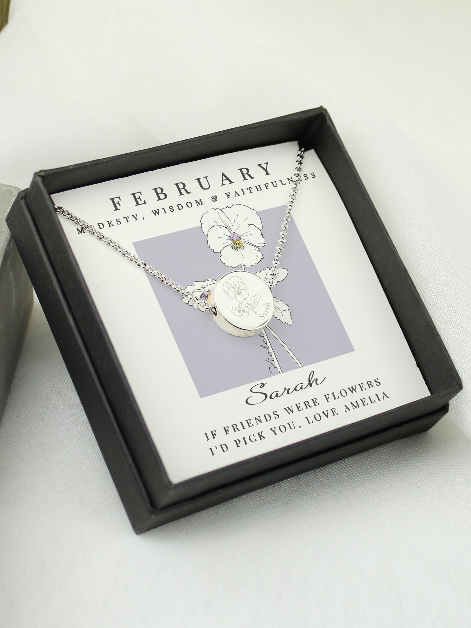 PMC February birth flower necklace 19.5 inches, imported from the UK