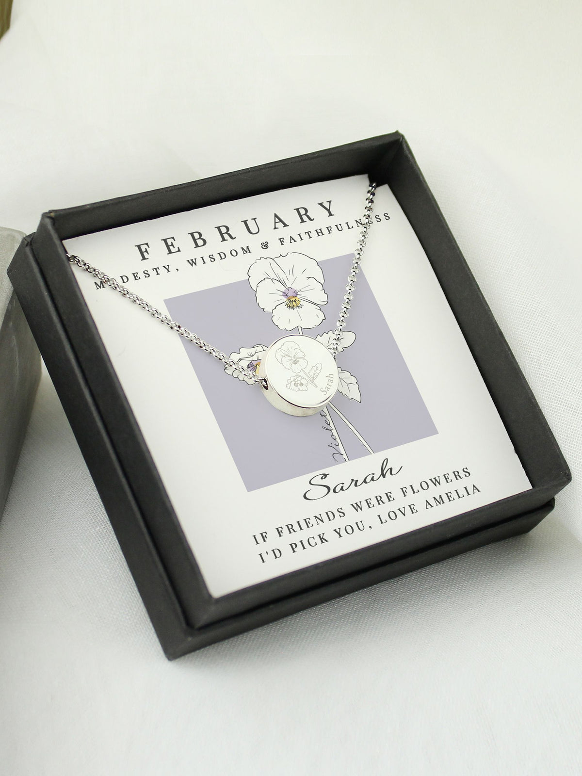 PMC February birth flower necklace 19.5 inches, imported from the UK