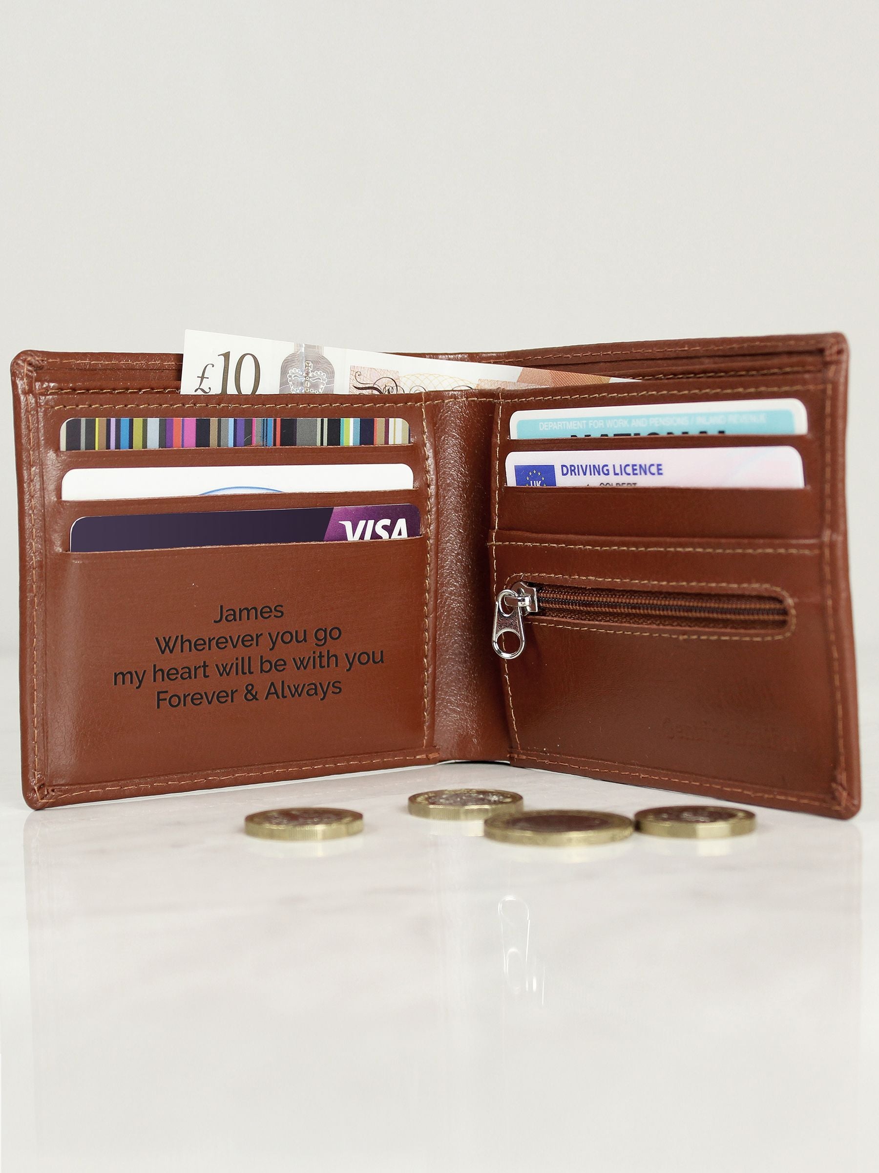 PMC personalised brown leather wallet (British brand)
