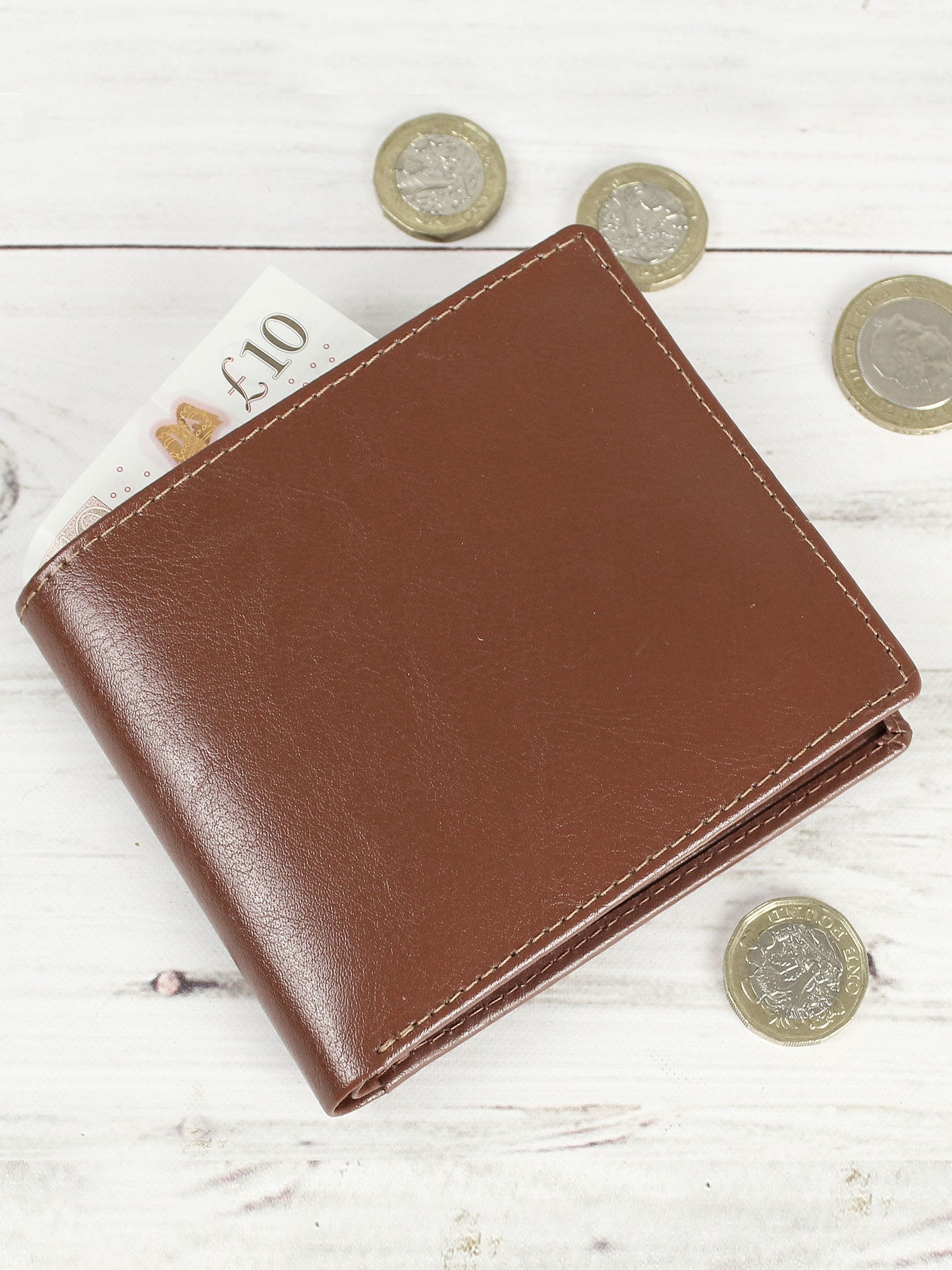 PMC personalised brown leather wallet (British brand)