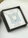 PMC personalised July birth flower necklace with larkspur, UK version