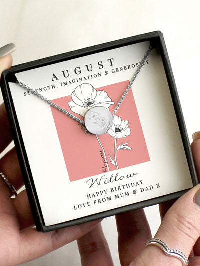 Next PMC Personalised August Birth Flower Necklace and Gift Box- Buy online at McGrocer