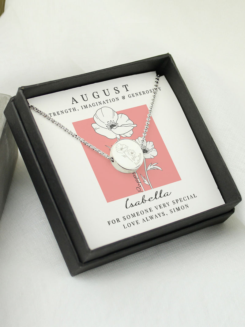 PMC personalised August birth flower necklace, UK version