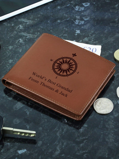 Next PMC Personalised Compass Brown Leather Wallet- Buy online at McGrocer