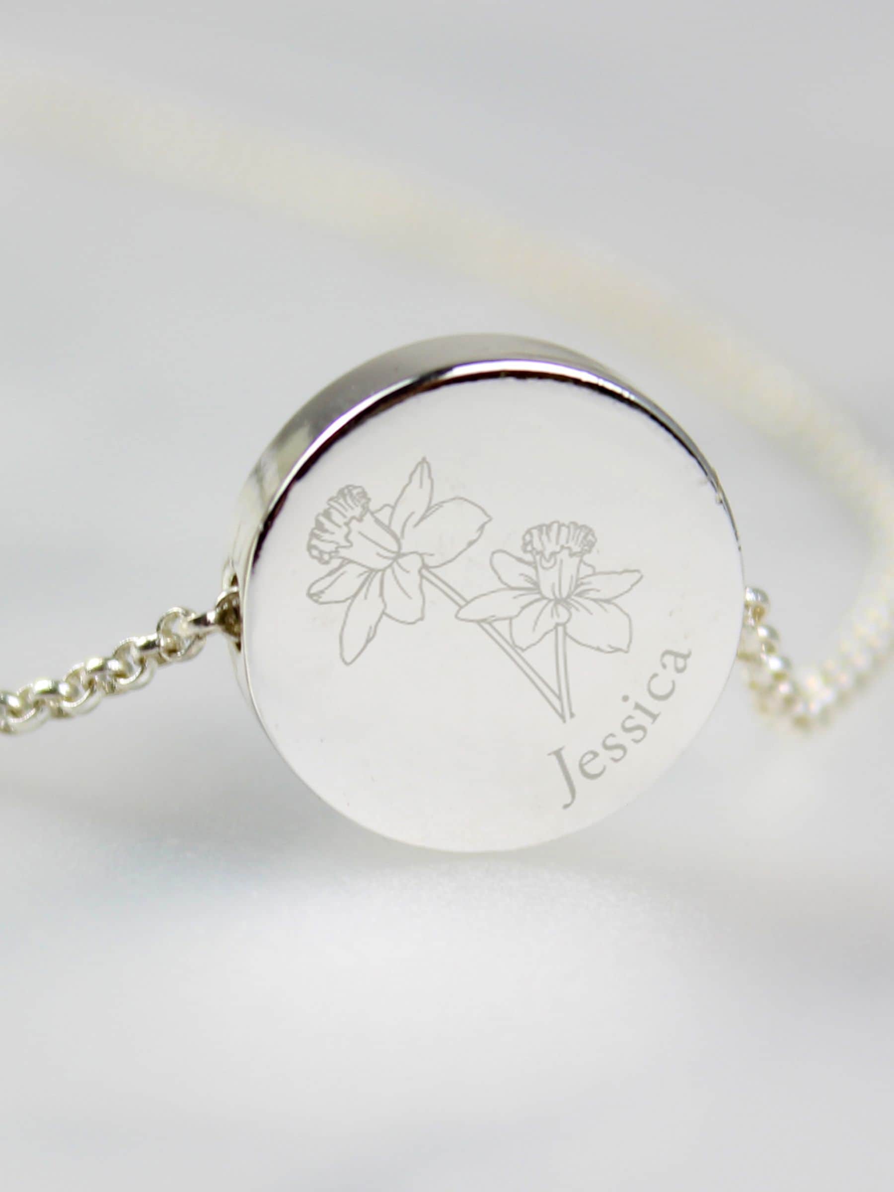 PMC March birth flower necklace and box, imported from the UK