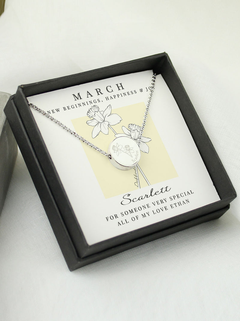 PMC March birth flower necklace and box, imported from the UK