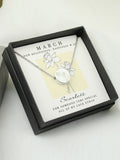 PMC March birth flower necklace and box, imported from the UK