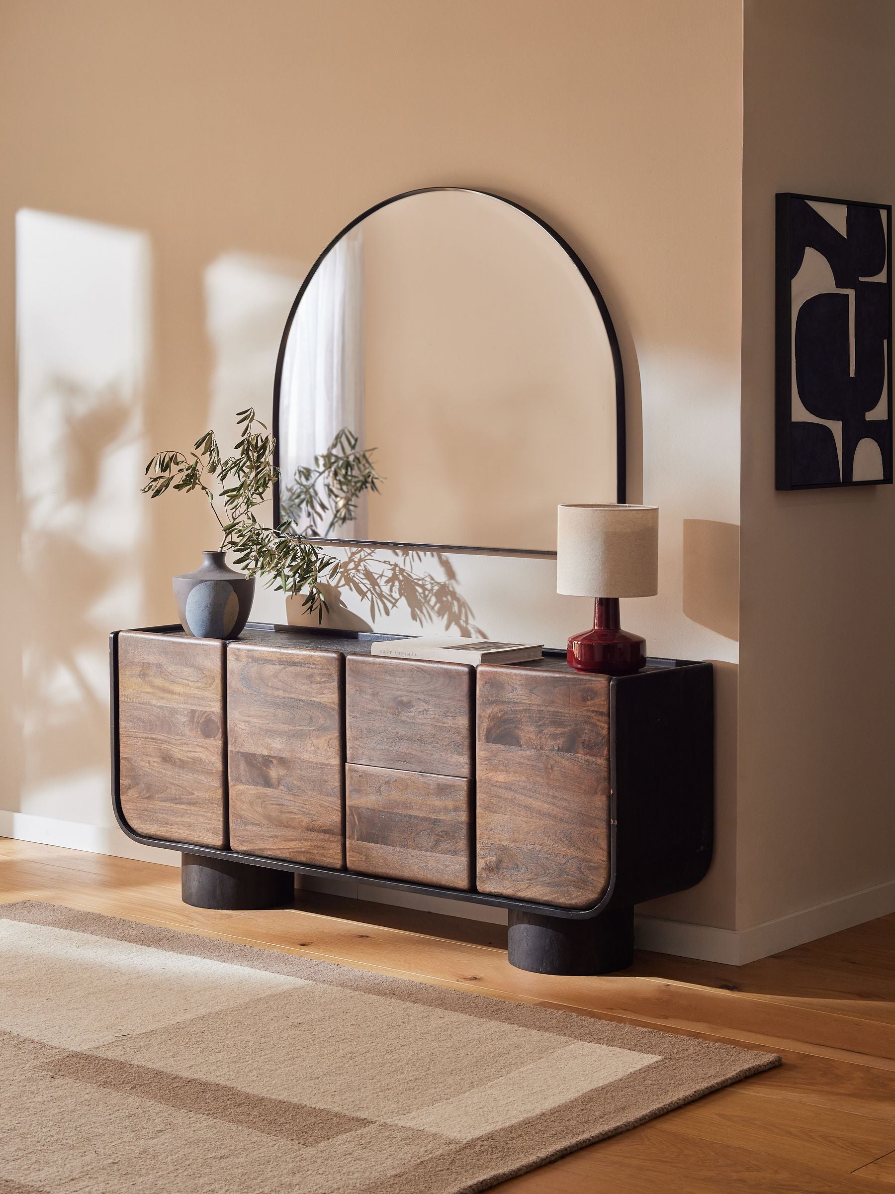 Black Metal Frame Arch Wall Over Mantle Mirror