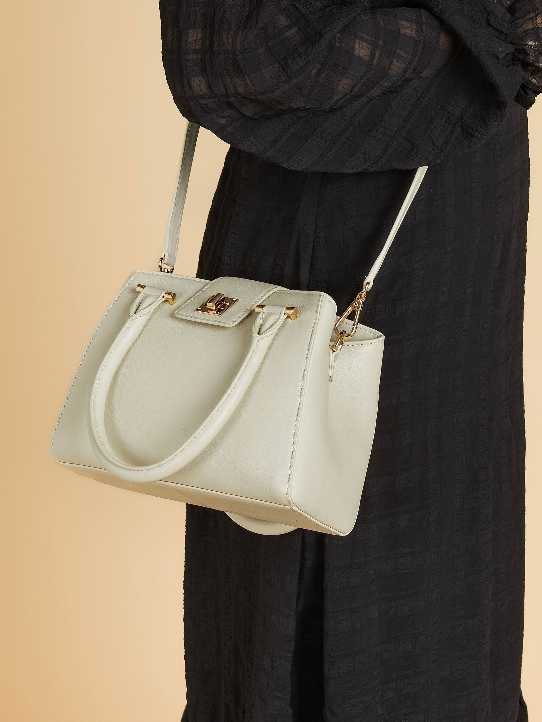 Jones Bootmaker Cream Whimsy Leather Top Handle Tote Bag