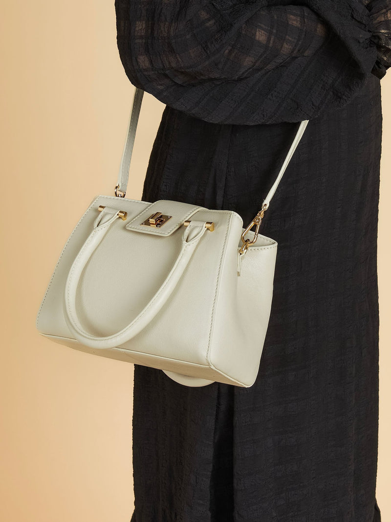 Jones Bootmaker Cream Whimsy Leather Top Handle Tote Bag