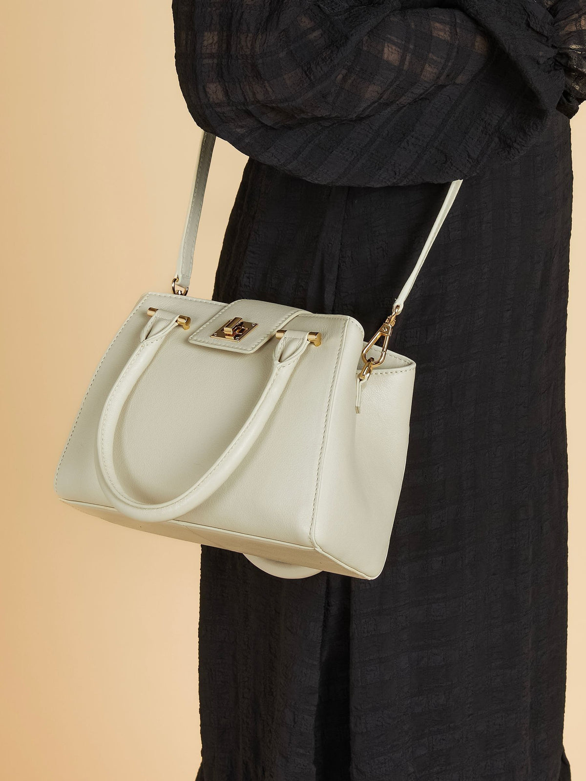 Jones Bootmaker Cream Whimsy Leather Top Handle Tote Bag