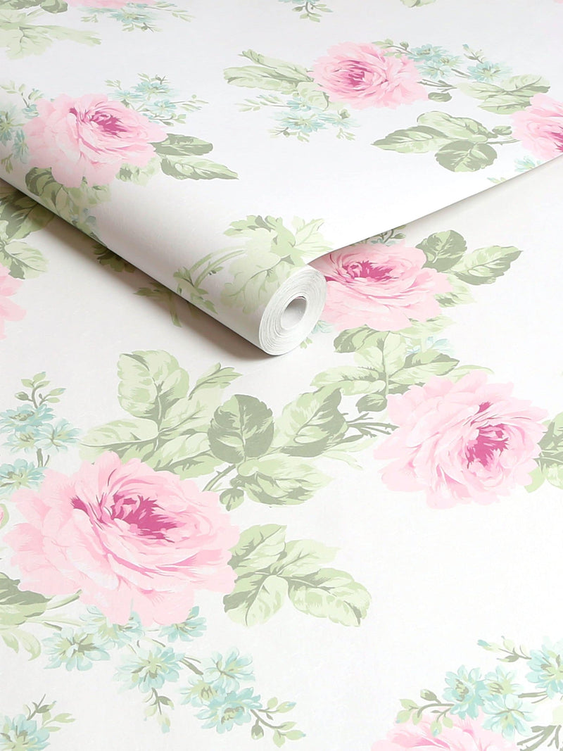 Shabby Chic wallpaper sample Pink Royal Bouquet A4, imported from the UK