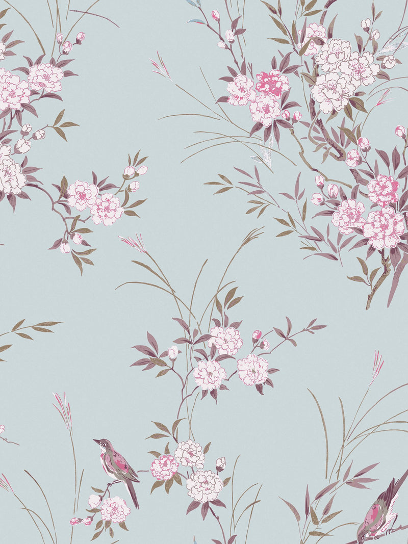 Shabby Chic Blue Bird Chinoiserie A4 wallpaper sample (British brand)