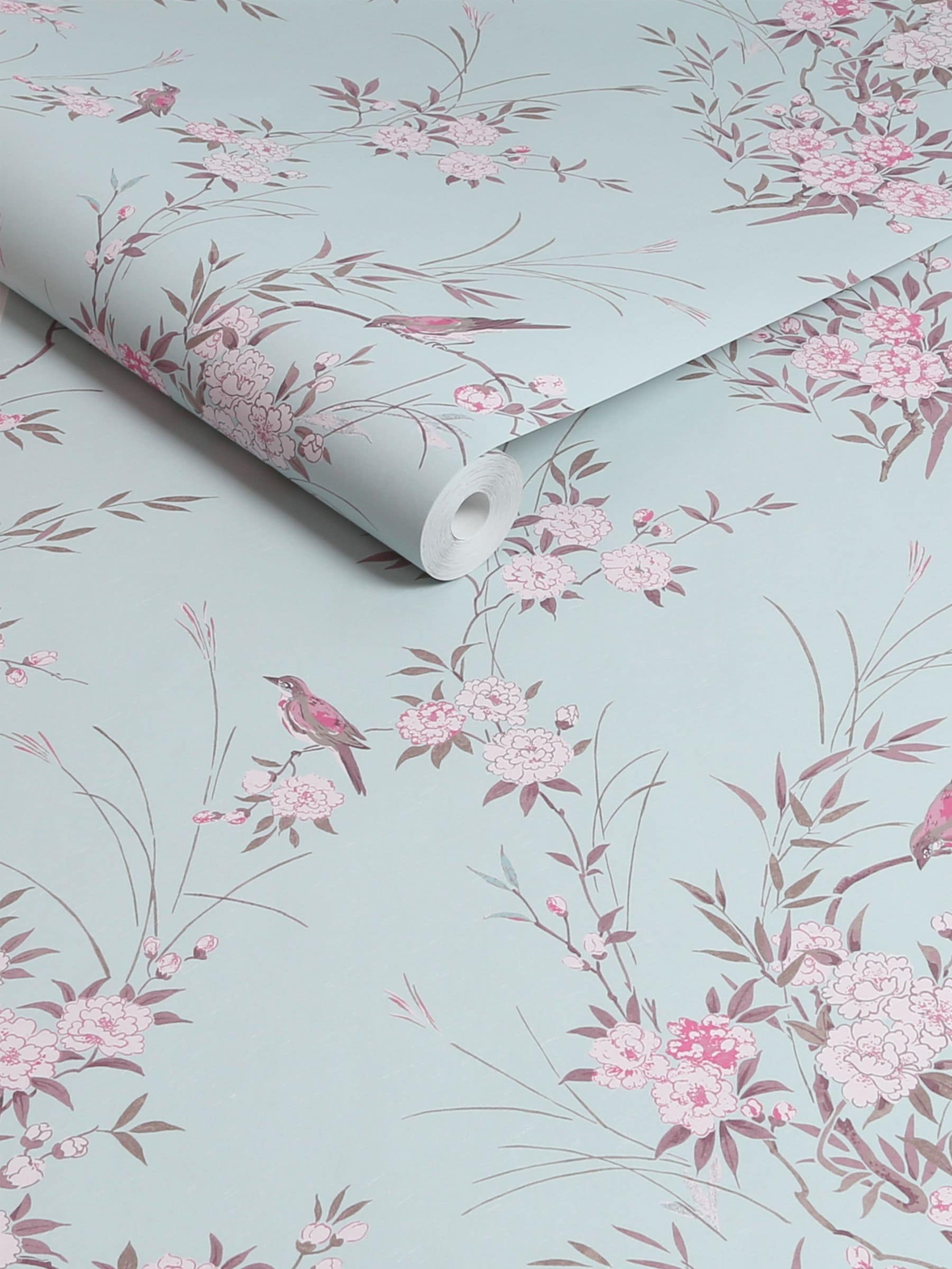 Shabby Chic Blue Bird Chinoiserie A4 wallpaper sample (British brand)