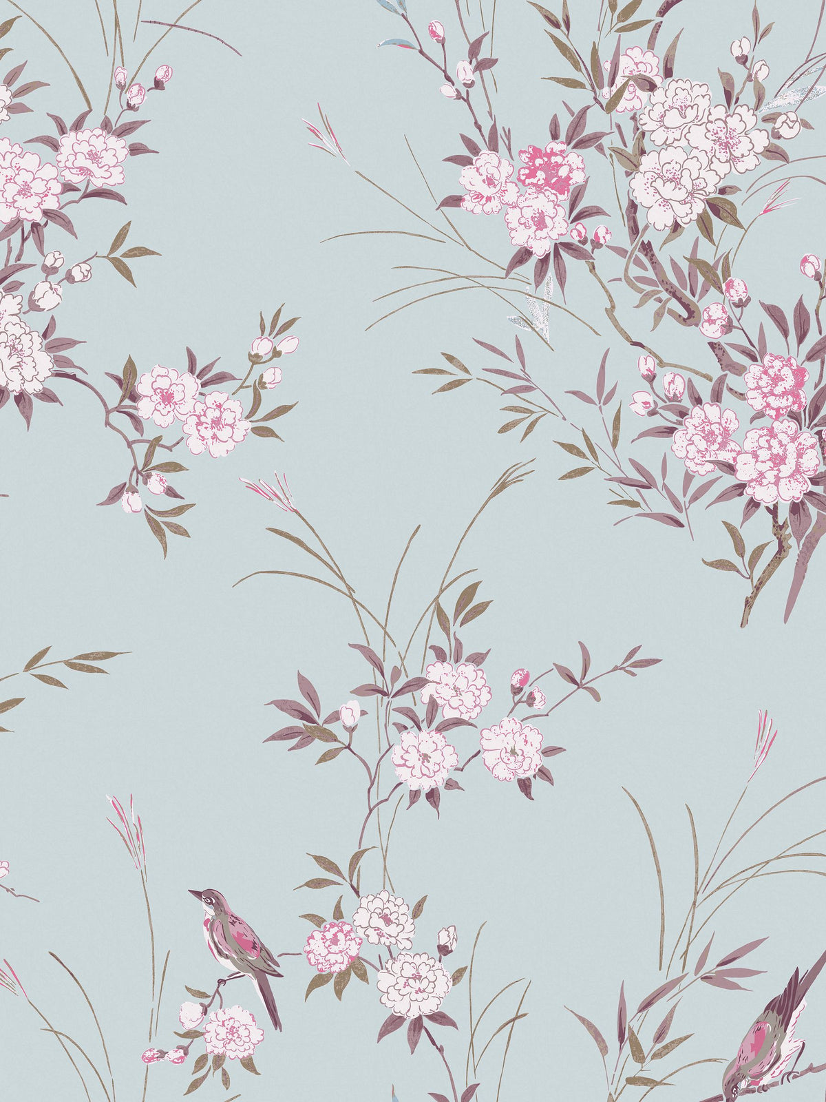 Shabby Chic Blue Bird Chinoiserie A4 wallpaper sample (British brand)