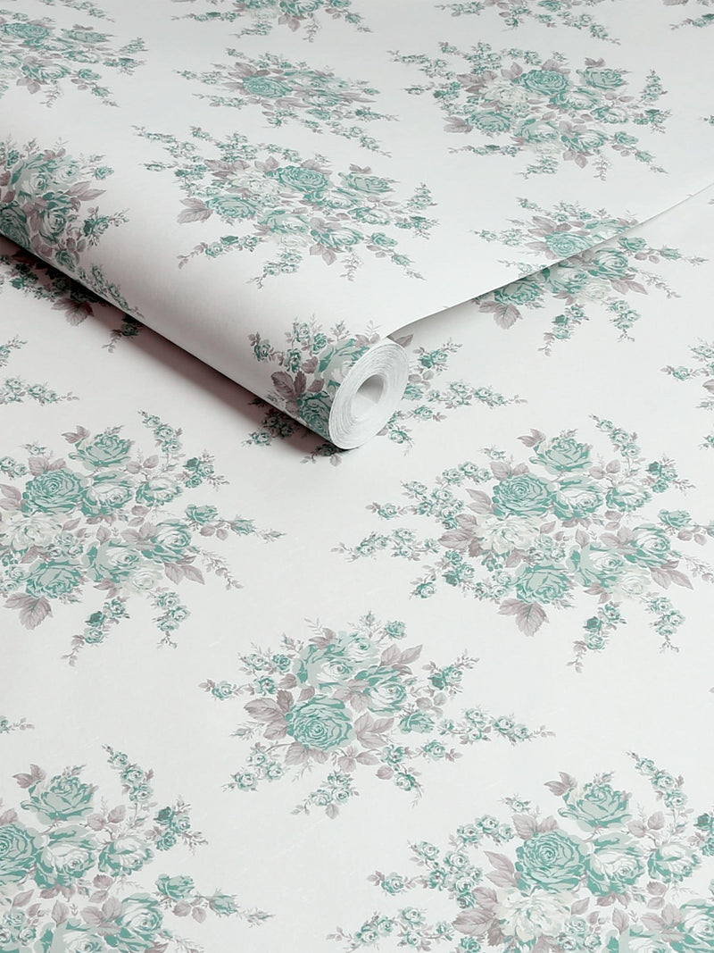 Shabby Chic by Rachel Ashwell® Teal Rose Blossom A4 Wallpaper Sample