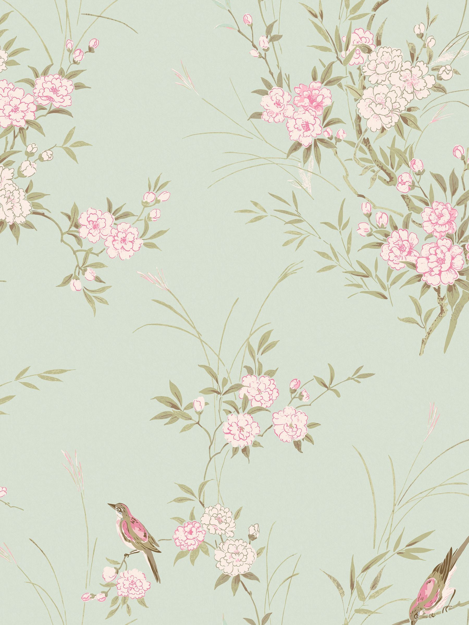 Shabby Chic by Rachel Ashwell Blue Bird Chinoiserie Wallpaper Sample A4