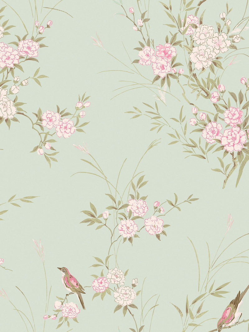 Shabby Chic by Rachel Ashwell Blue Bird Chinoiserie Wallpaper Sample A4