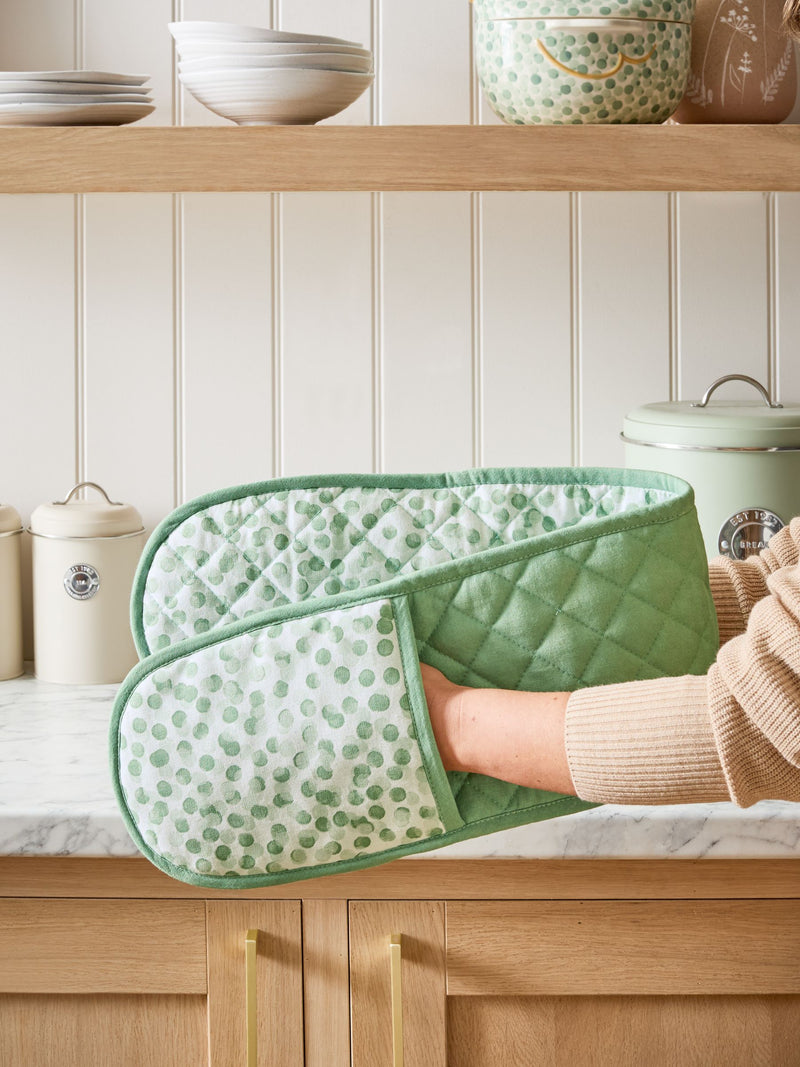 double oven gloves sage green cotton - British brand