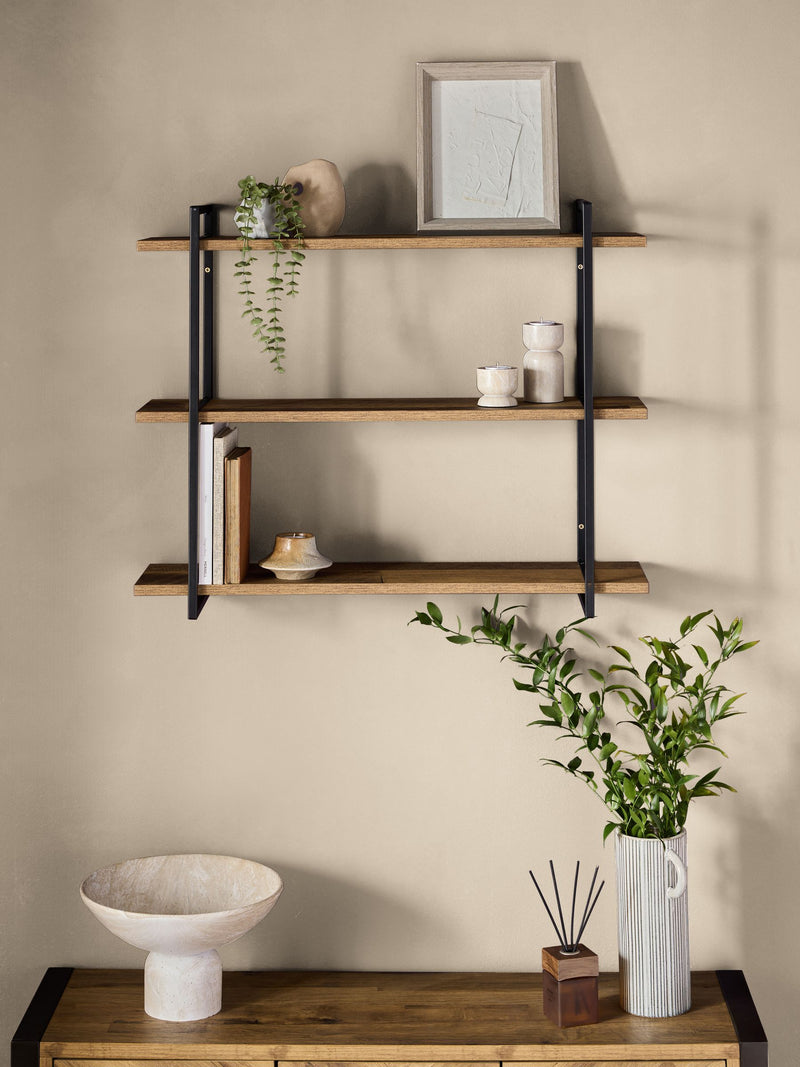 Dark Bronx wide 3 tier wall shelves 75cm (British brand)