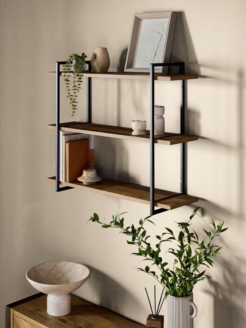 Dark Bronx wide 3 tier wall shelves 75cm (British brand)