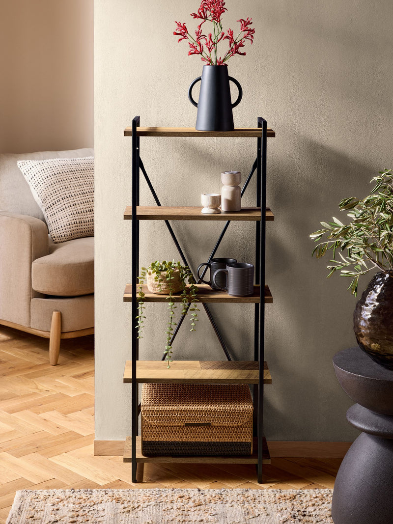 Bronx 5 tier wall shelves dark wood effect (British brand)