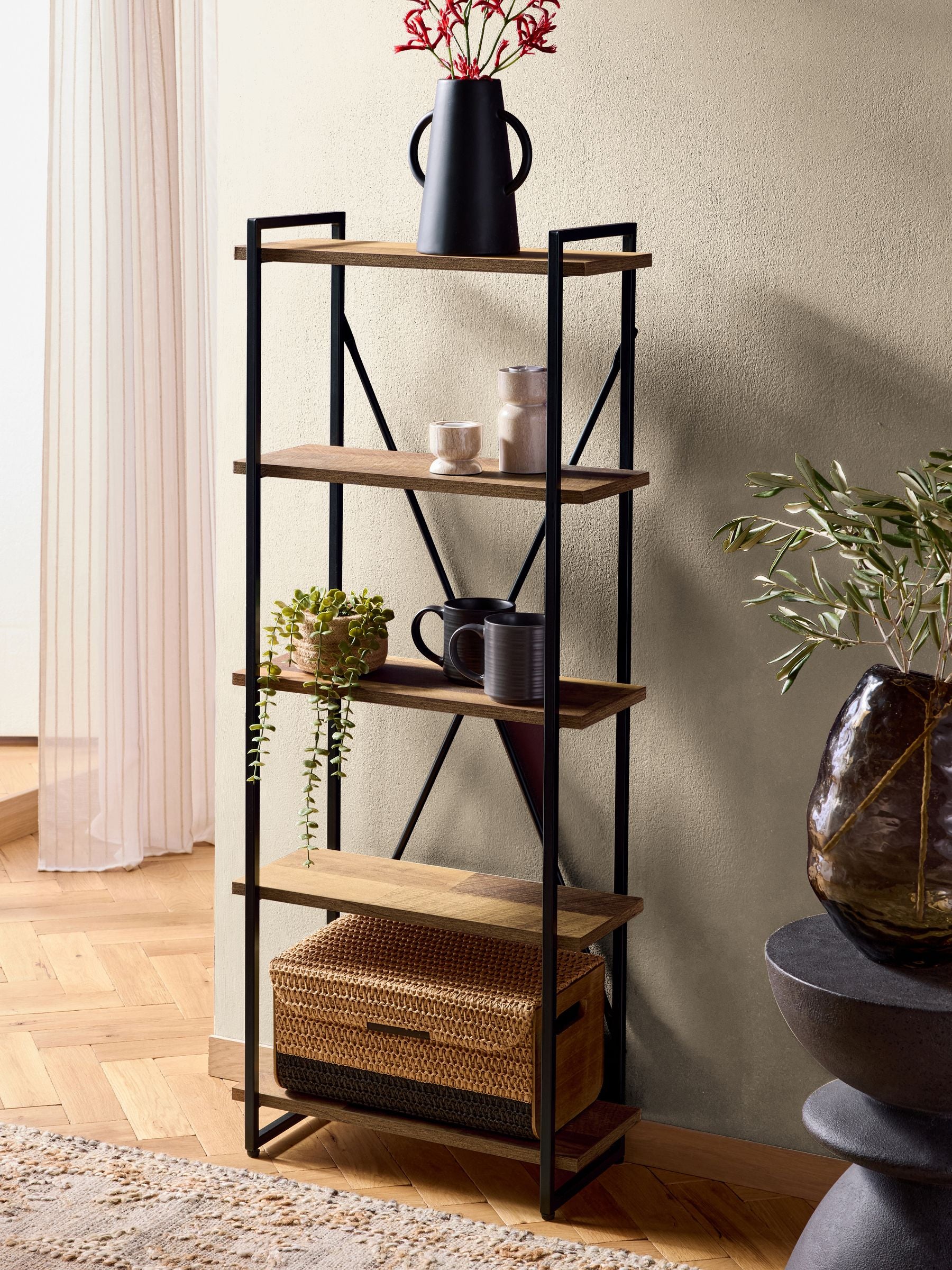 Bronx 5 tier wall shelves dark wood effect (British brand)
