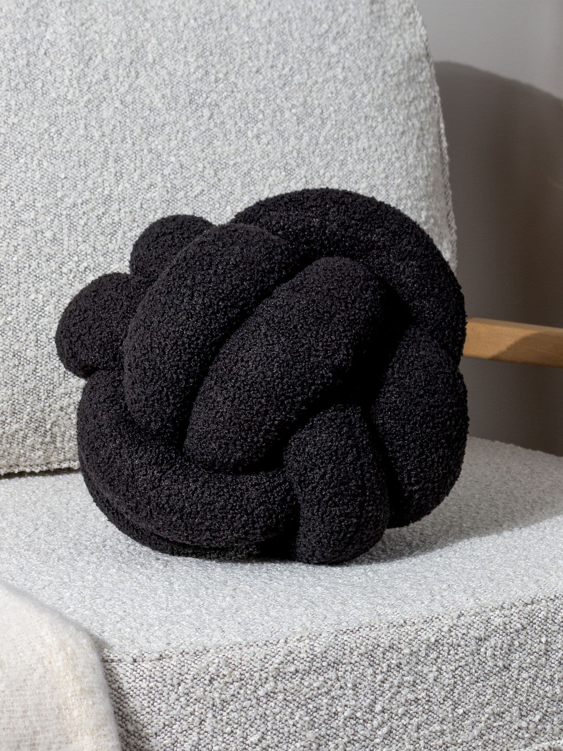 Furn Black Boucle Knot Filled Cushion