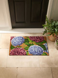 Blue Hydrangea Floral coir doormat, various sizes (British brand)