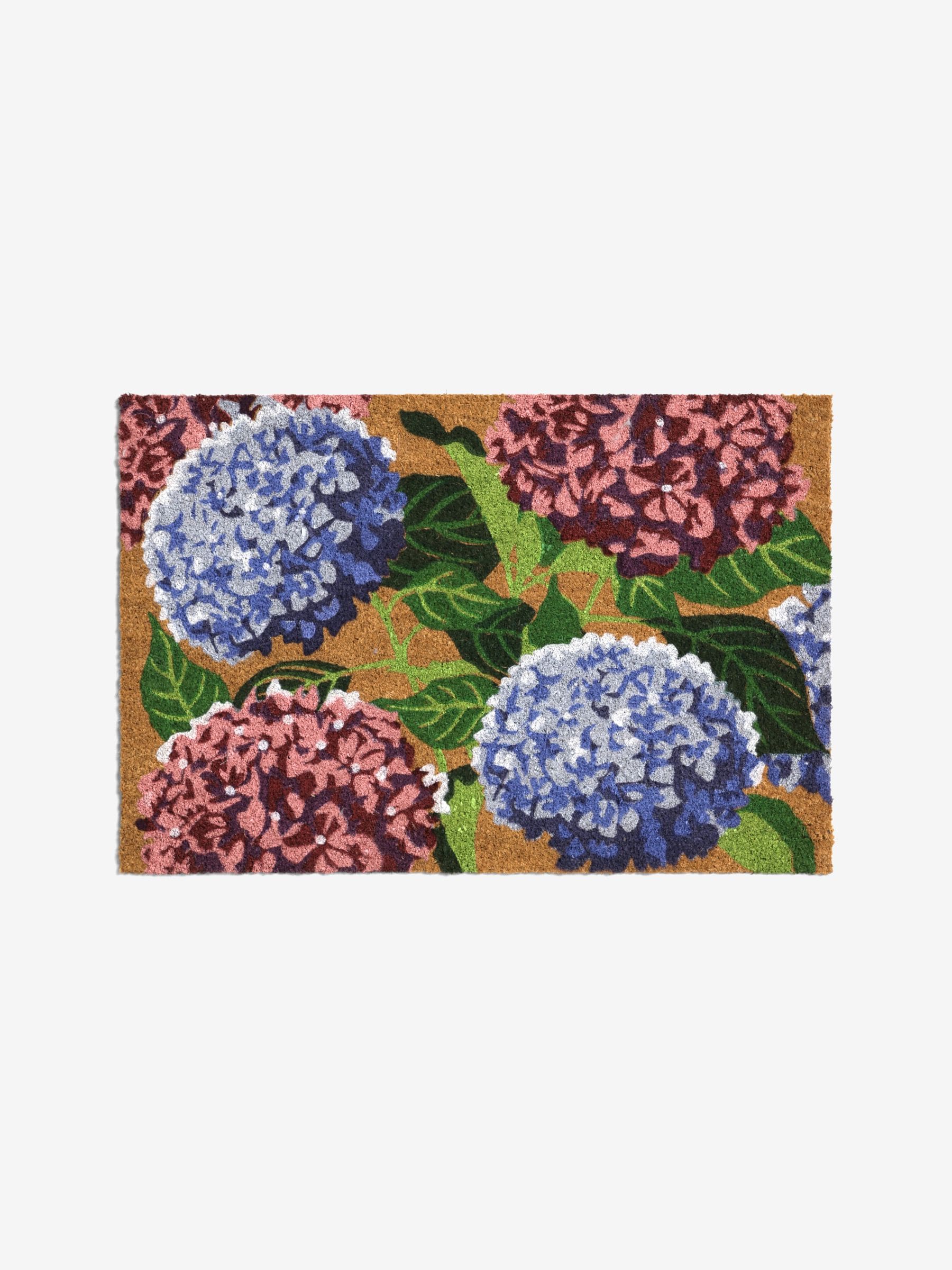 Blue Hydrangea Floral coir doormat, various sizes (British brand)