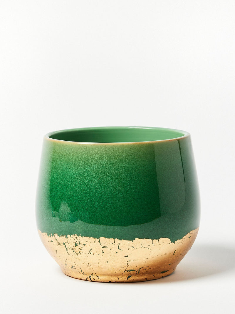 Oliver Bonas Green/Gold Palmer Foil Plant Large Pot