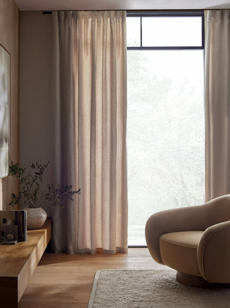 Natural N. linen wave header lined curtains - British product