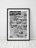 Sketchbook Design Derbyshire landmarks framed print A3, imported from the UK