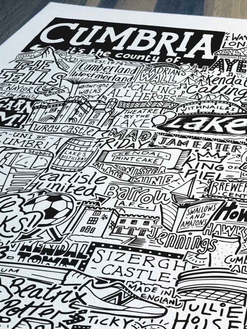Sketchbook Design Cumbria landmarks framed wall art print A4 (British brand)