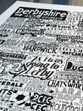 Sketchbook Design Derbyshire landmarks framed wall art print A4, UK version